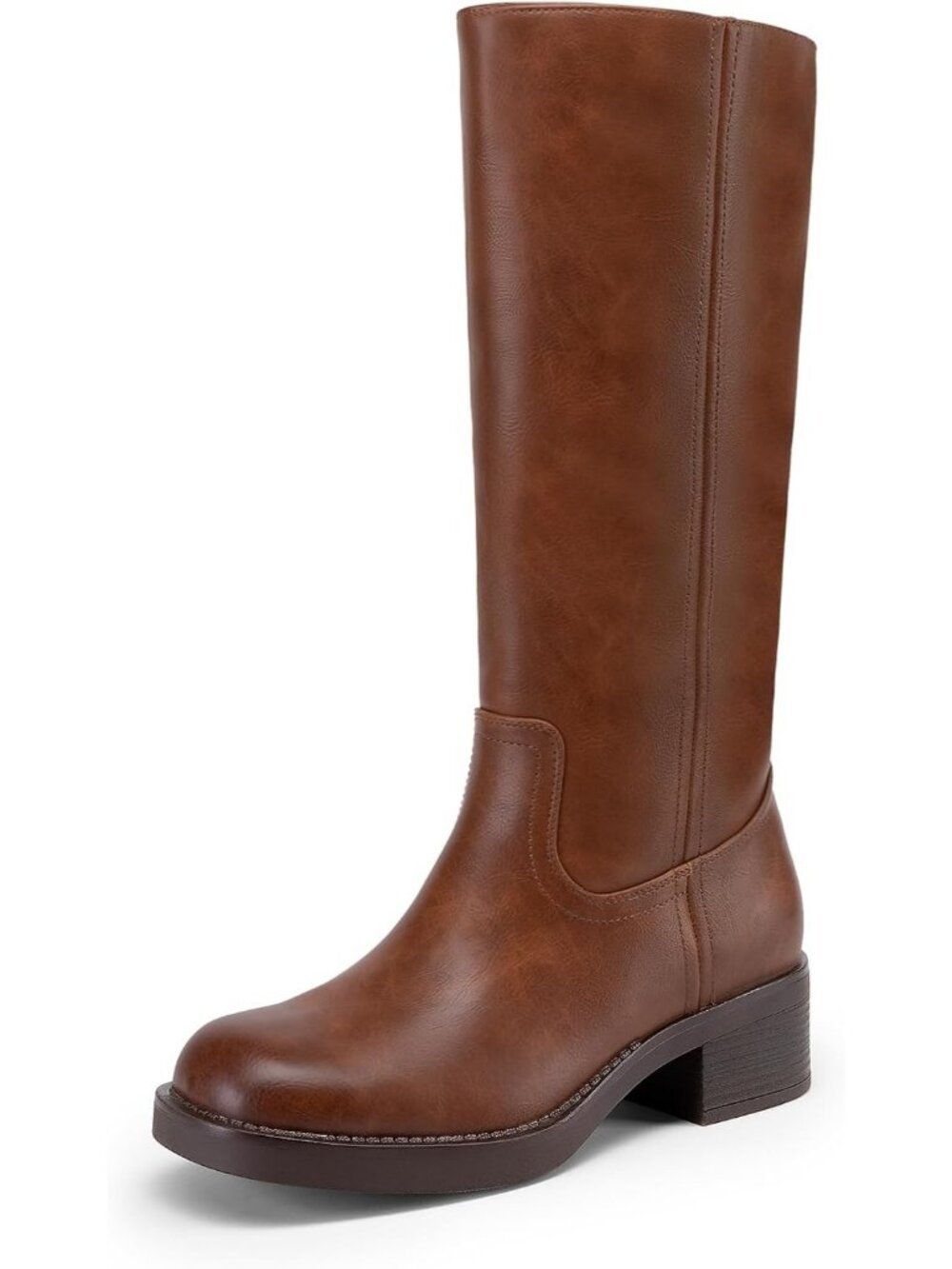 Dream Pairs Women's Light Brown Knee High Chunky Block Heel Boots Side Zipper